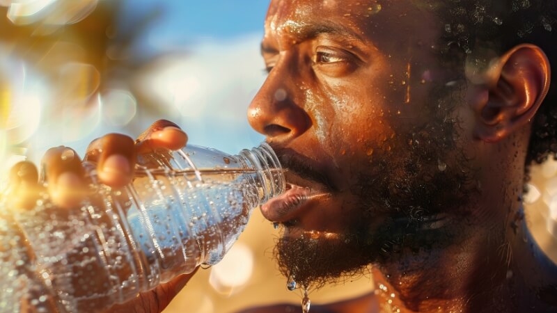 man drinking water